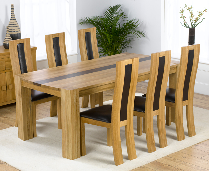 Milan Oak Walnut Dining Table and 6 Oak Leather Infill Chairs - Click Image to Close